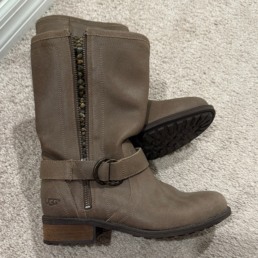 UGG Women's Brown Leather Moto Boots